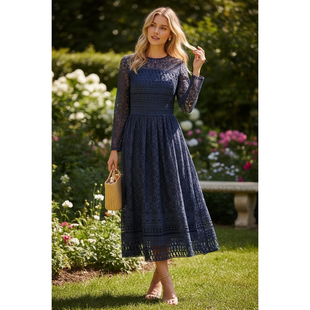 ASOS Navy Lace Midi Dress